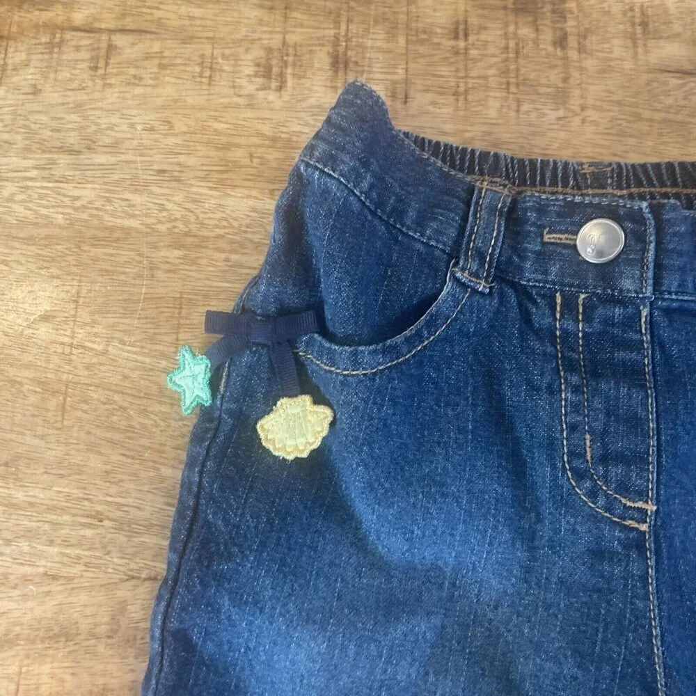 Gymboree Girls Mermaid Embroidered Blue Denim Jeans 18-24M Seashells